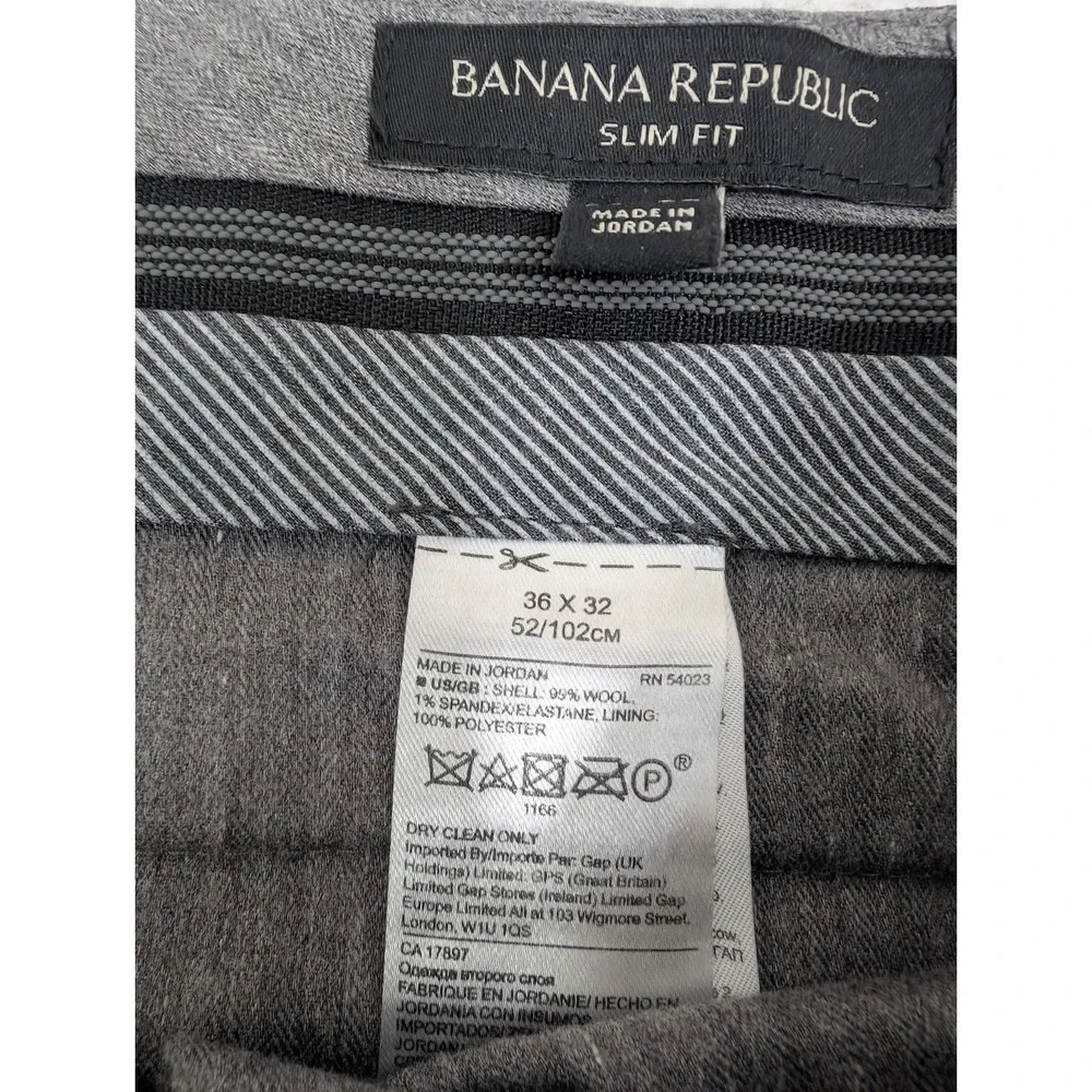 Banana Republic Slim Fit‎ Dark Charcoal Wool Stretch Dress Pants 36x32